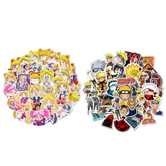 50Pcs Graffiti Stickers Anime Naruto Sailor Moon Printing Easy To Apply Waterproof Cartoon DIY Stickers Luggage Decoration for Diary
