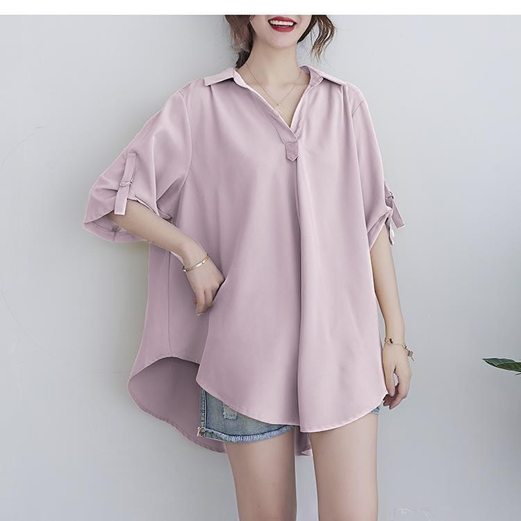 

Шифоновая рубашка средней длины с короткими рукавами, женская летняя шифоновая рубашка большого размера со свободной талией, топ женский 2XL розовый