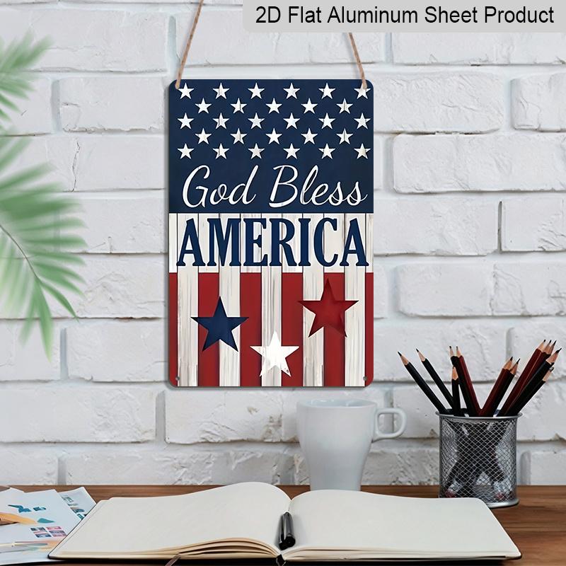 2D Flat Decorative 8×12 Inch Aluminum Plaque Metal Sign | God Bless America Patriotic Star & Stripes Design; Ideal for Patriotic Home & Outdoor Wall