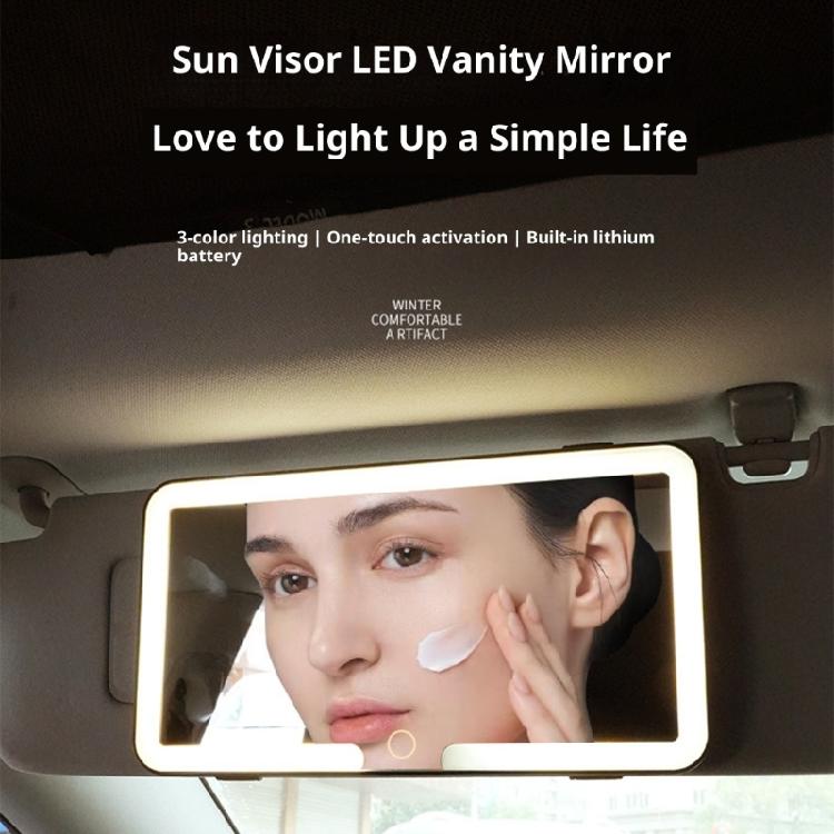 Portable Rechargeable Car Makeup Mirror With Auto Dimming LED Lights And Secure Sun Visors Attachment Quick Installation