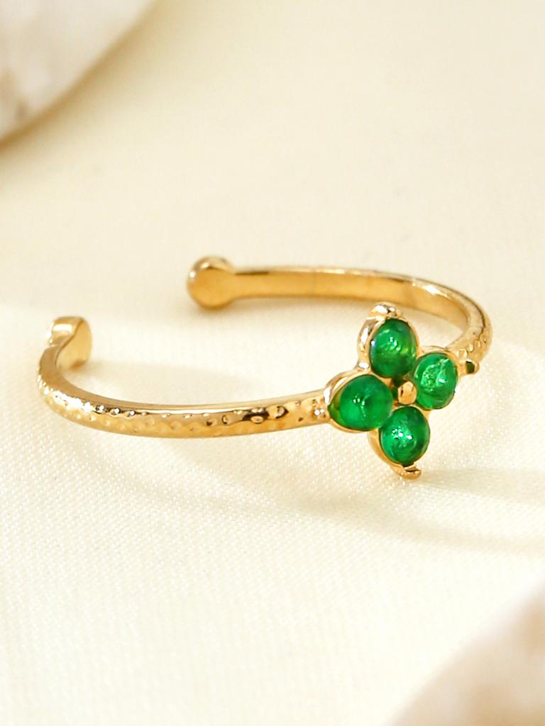 Mode Elegant Charme Leichter Luxus Premium Gefühl Edelstahl 18K Vergoldet Diamant Kleeblatt Offener Ring Damen