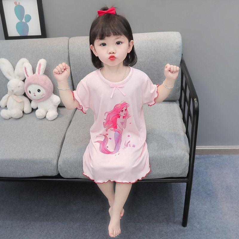 Girls Summer Lightweight Cooling Nightgown Ice Silk Princess Pajamas 90