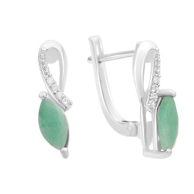 Silver Earrings with Natural Emerald 1.189ct, Cubic Zirconia (2163459)