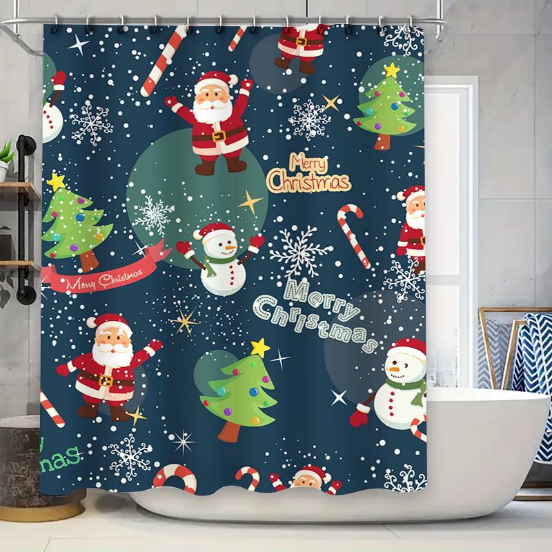 Tu Christmas Shower Curtain Festive Holiday Decor Waterproof Bathroom Fabric Backdrop Xmas Pattern Home Decor Modern Style Gift