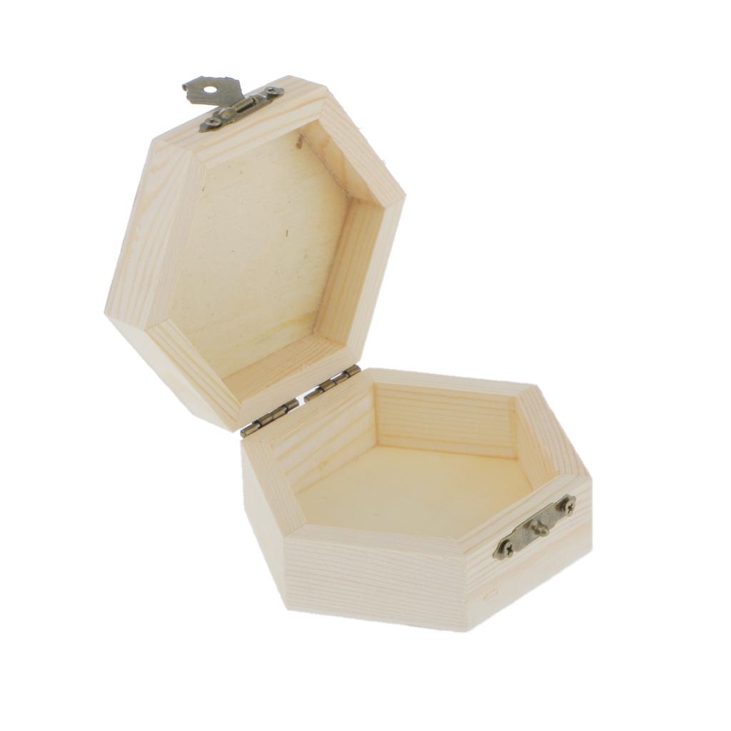 Unpainted Hexagonal Wooden Jewelry Box Trinket Case craft