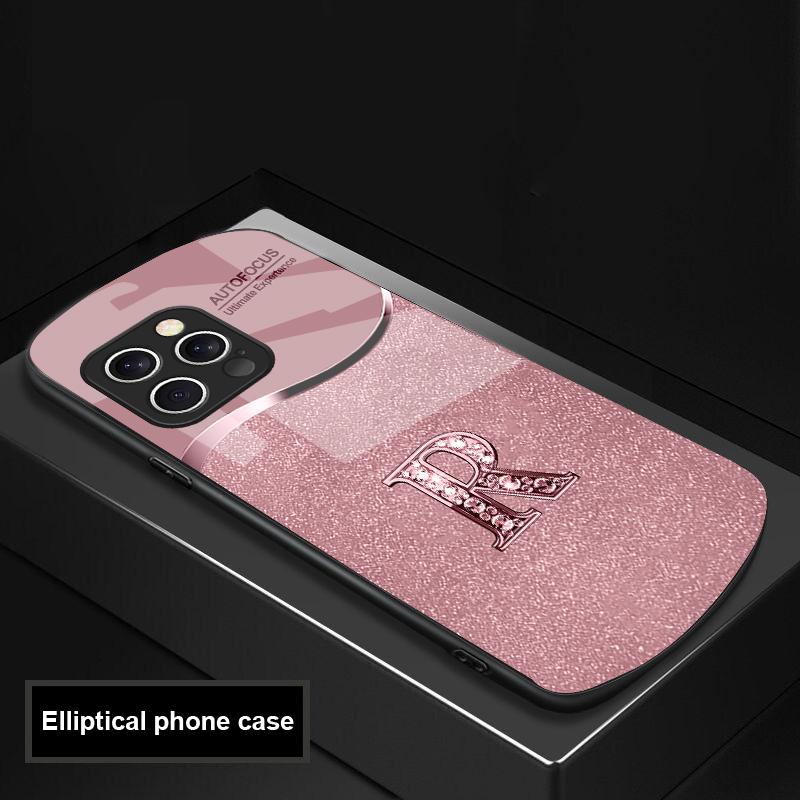 Two Tone Gradient R Letter For IPhone 16 Pro Max 15 Pro 14 13 12 Mini 11 XS Max XR 7 8 Plu SE 2022 Elliptical Glass Phone Case