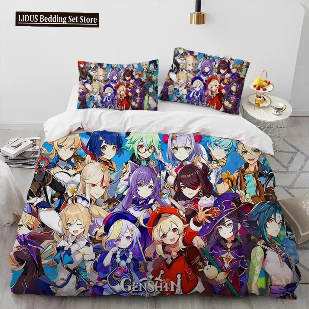 Set de lenjerie de pat Anime Genshin Impact Game Băieți Fete Twin Queen Size Husă de pilota Față de Pernă Pat Copii Adulti Textile de casaextile