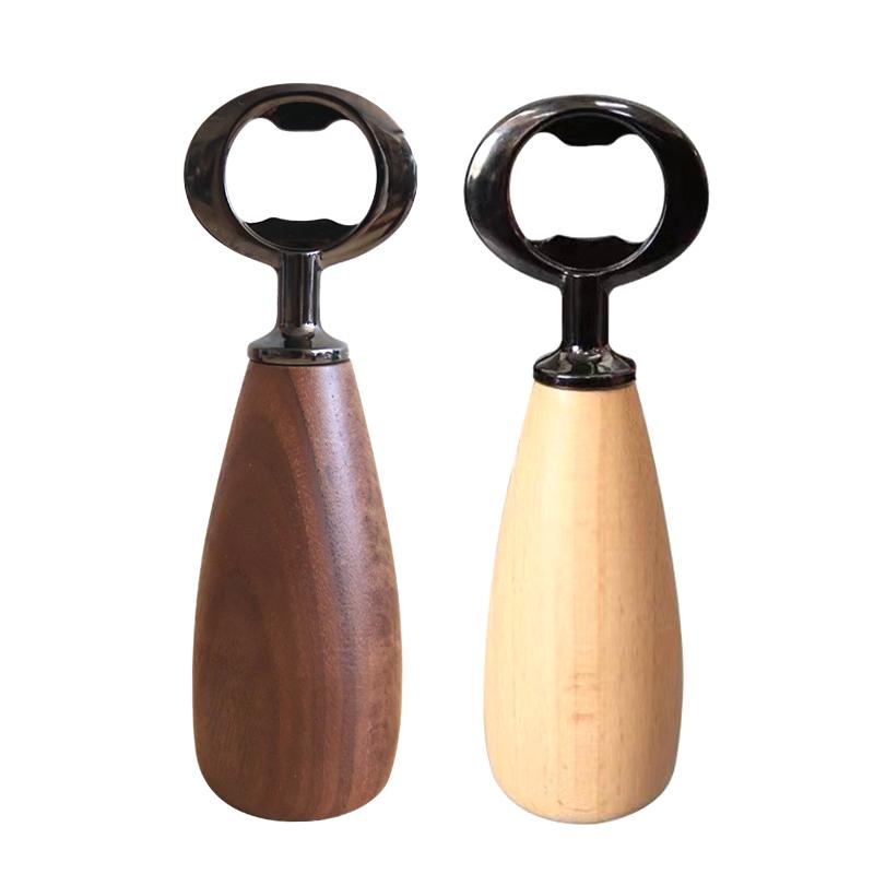 Wooden Bottle Opener Bartender Handheld Beer Jar Opener Wooden Can Stainless Steel Bottle Opener Creative Bottle Opener