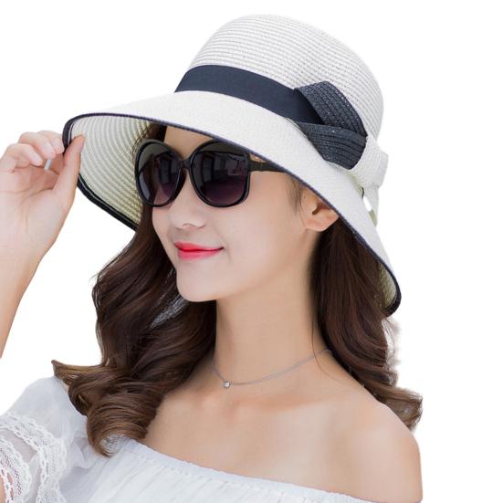 

Женская пляжная шляпа, складная дышащая защита от солнца, широкие поля, контрастный цвет, анти-УФ-декоративная соломенная шляпа кремовый