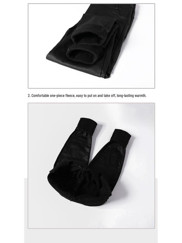 2023 Women's High Waist Leather Base Layer Pants - Autumn/Winter Korean Style, Slimming & Thickened