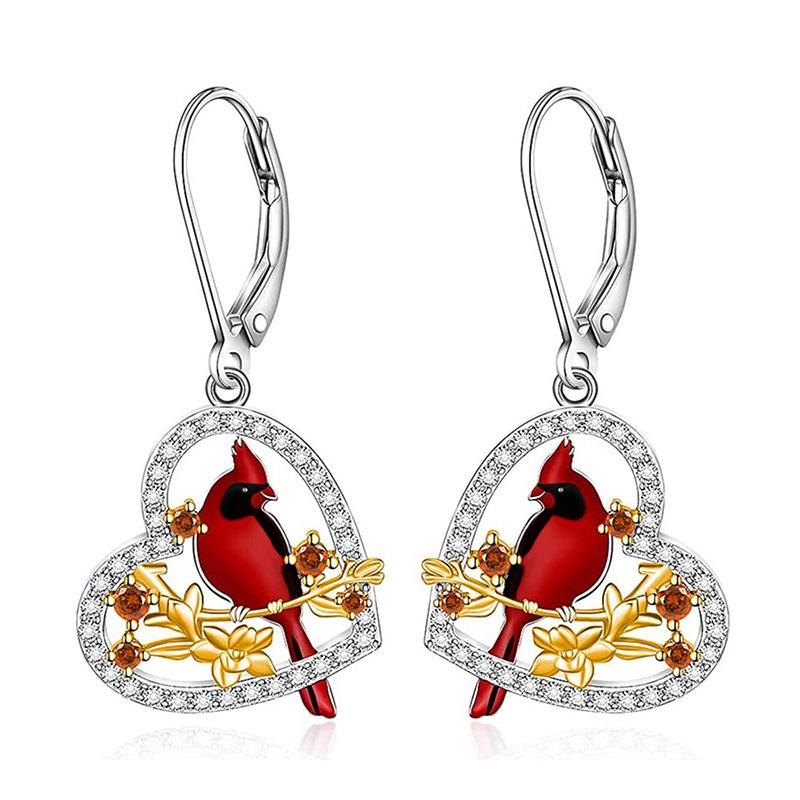 

2026 New European and American Red Bird Love Zircon Eardrops for Women with Elegant Design and Fashionable Fashion Accessories