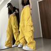 Vintage Retro Work Pants Women High Waist Straight Leg Wide Leg Trousers with Ribbon Loose Casual Floor Length Pants