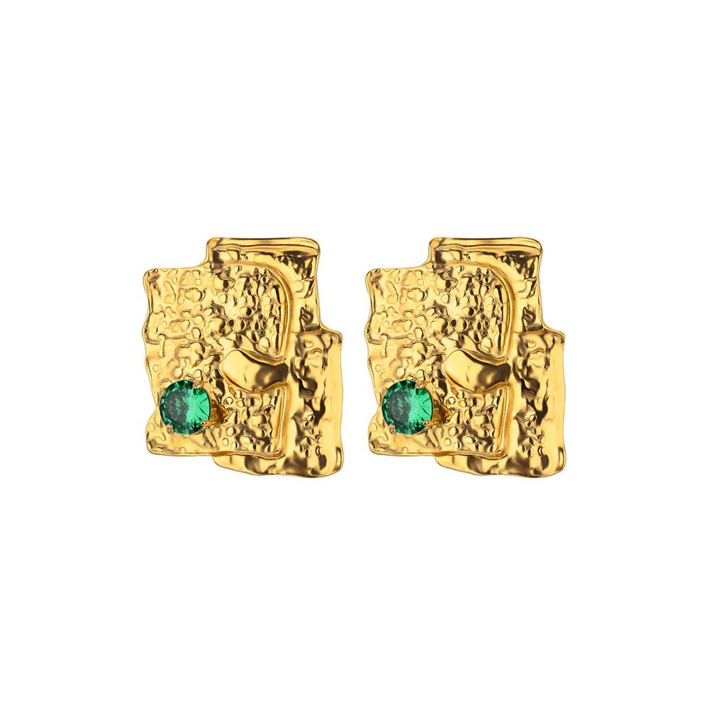 Zircon Irregular Texture Stud Earrings For Women Gold Color Hip Hop Stainless Steel Earring Wedding Christmas Jewelry Gift