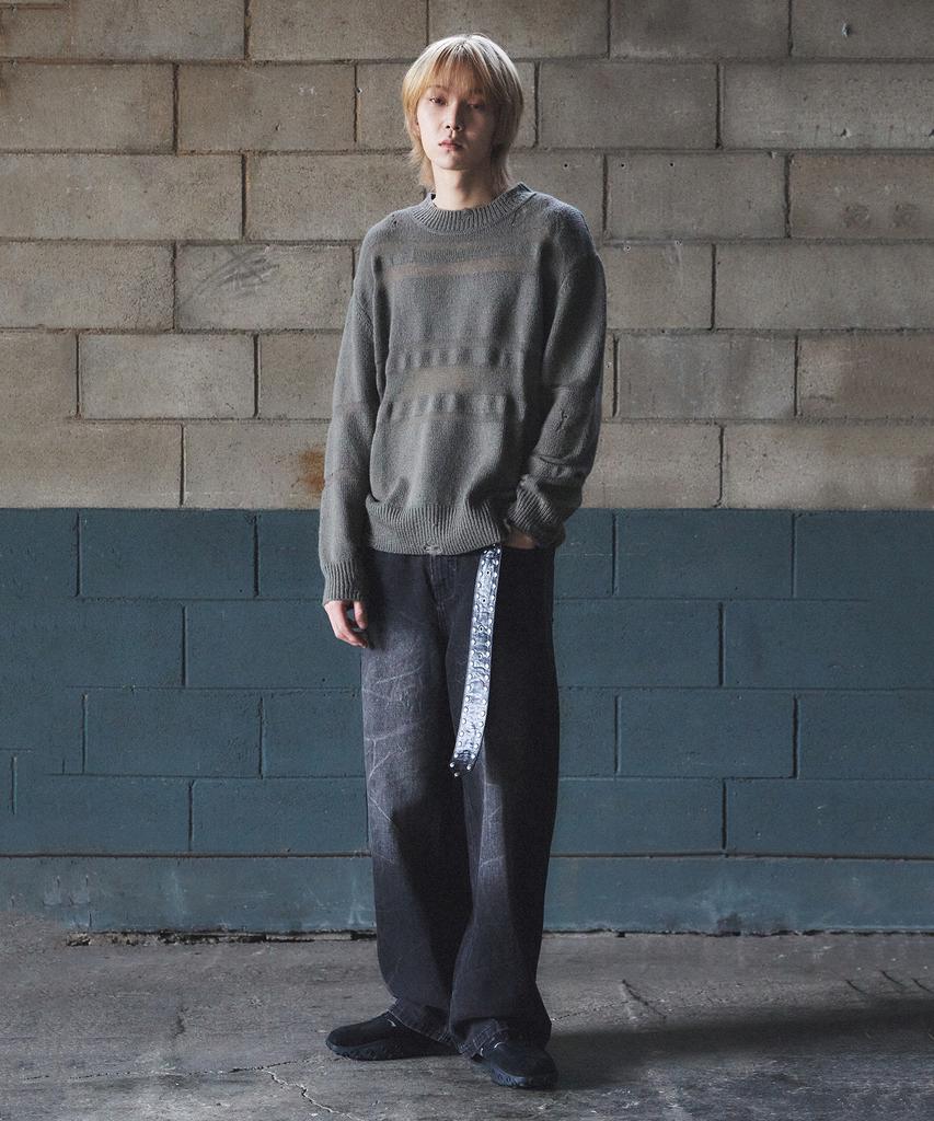 JUAN HOMME See Through Damaged Knit (Khaki Gray)