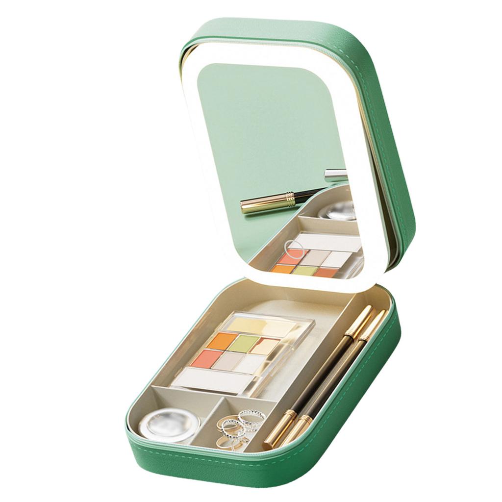 Portable Jewelry Case With LED Lighted Makeup Mirror Jewelry Storage Box With LED Mirror Essential Organizers