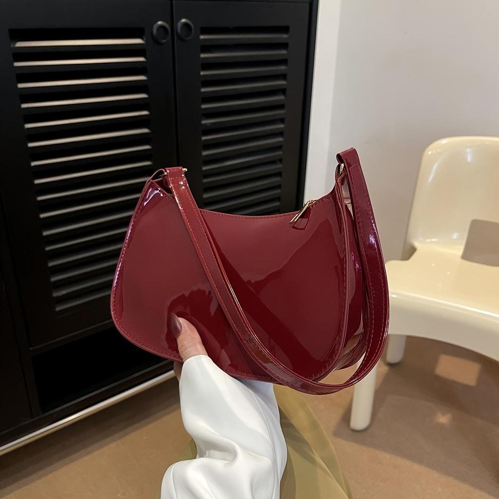 Borsa a Spalla Lucida Trendy da Donna in Pelle PU Verniciata Borsa a Mano Semplice Monocolore Borsa Sottobraccio