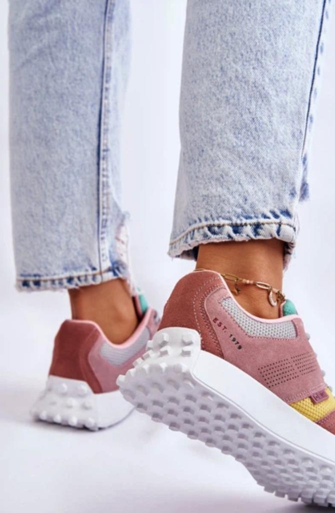 Big Star LL274422 women's shoes pink and mint suede sports sneakers
