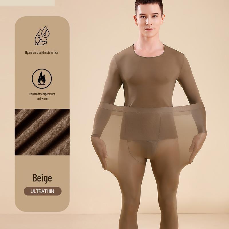Men’s Ultra-Thin Seamless Self-Heating Thermal Underwear Set - Skin-Enhancing with Hyaluronic Acid for Autumn/Winter