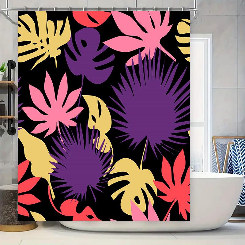 

Colorful Tropical Leaf Pattern Shower Curtain For Bathroom Decoration Washable Fabric With Hooks Included W60H190(CM)-1 Pcs