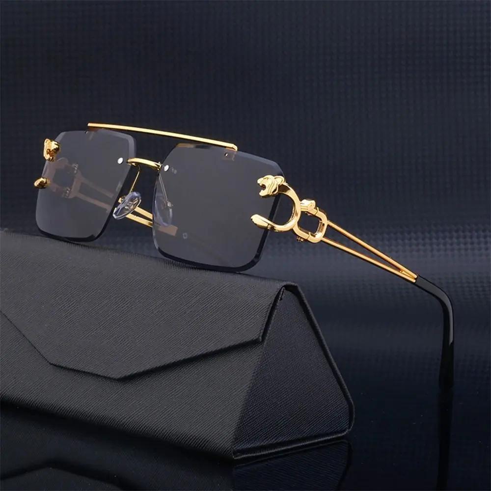 Retro Square Rimless Sunglasses Seaside Cheetah Decoration Frameless Gradient Lens Eyeglasse Outdoor UV Protective Eyewear