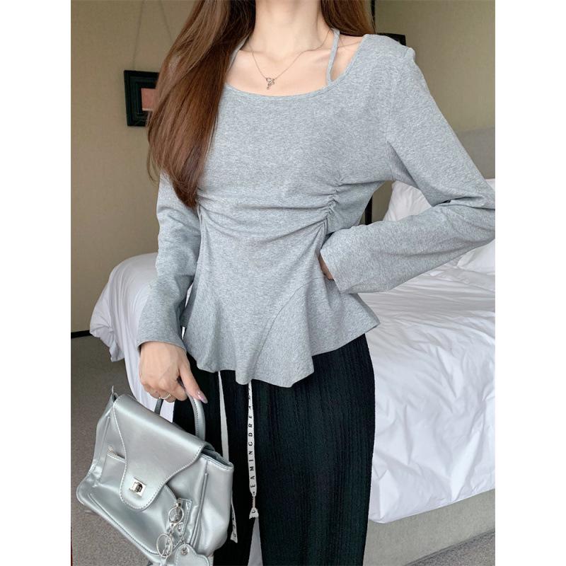 Women s Plus Size Long-Sleeve Waist-Cinched Pleated Top - Elegant Slimming Layer XL серый