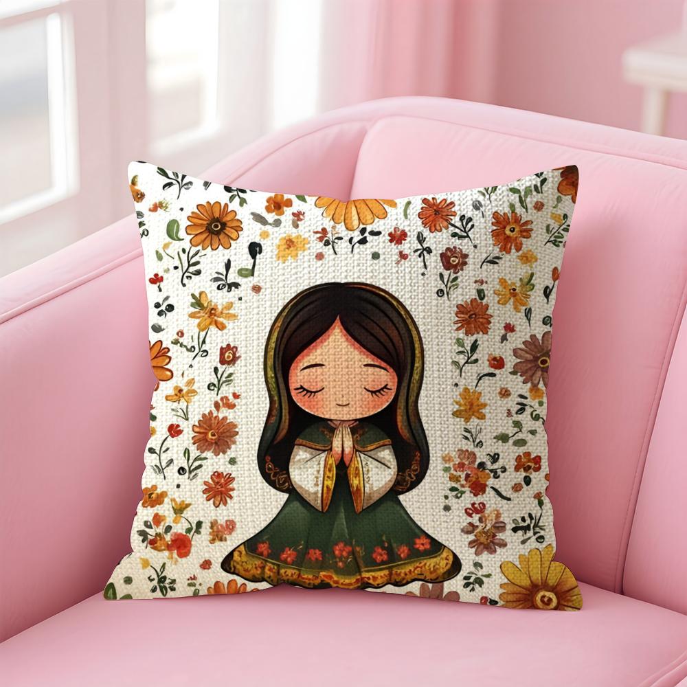 

Our Lady of Guadalupe Floral Cushion Cover Comfort Sofa Bed Silky Elegant Invisible Zipper Decorative Holiday Gifts 30x30cm