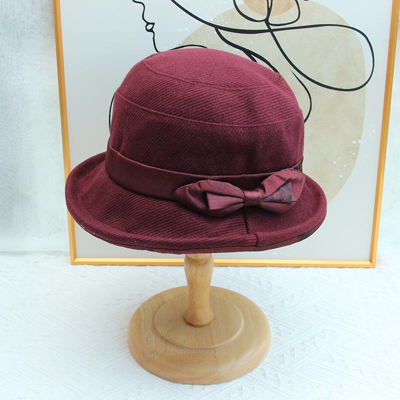 Middle-aged and elderly hat female autumn and winter old lady grandma foreign style cloth hat casual warm bucket hat mother old man basin hat