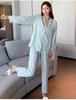 Damen Frühling und Herbst Eis Seide Langarm Jacquard Hahnentritt Pyjama Set für Klimaanlagen