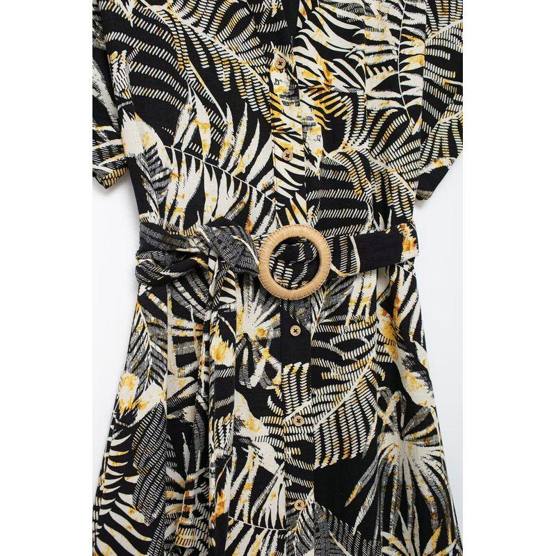 Kaslead New Arrival Women's Clothing Fashion Style Linen Blend Tropical Style Print Dress 1165116