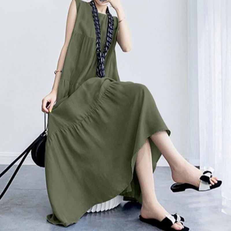 2024 Fashion Summer Women Casual Dress Plus Size Sleeveless Round Neck Long Dresses Women Elegant A Line Loose Dress Female Clothing 24361