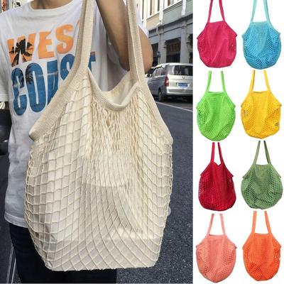 Cotton Grocery Bags Portable Reusable Fruit Vegetable Net Bag Mesh Rope Breathable Short Handle Tote Fruit Vegetable Storage