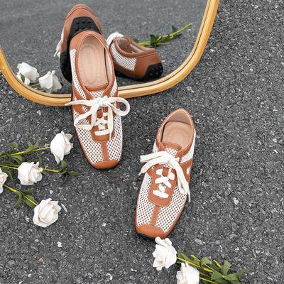 Retro Leder Mesh atmungsaktiv Damen neu Oberbekleidung fortgeschrittener Sinn lässig vielseitig rutschfest hohl einzelne Schuhe Damen