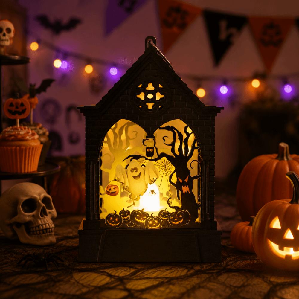 House Shape Halloween LED Lamp Cordless Ghost Festival Lantern Pumpkin LED Light Desktop Ornament