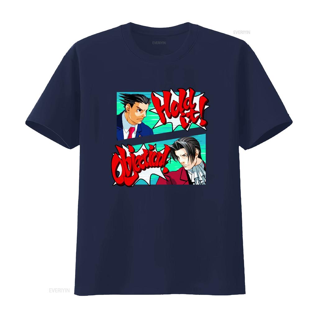 Ace Attorney Phoenix Wright Objection Hold It Koszulka do druku vintage Sprana Miękka Rozciągliwa Oddychająca Wszechstronna