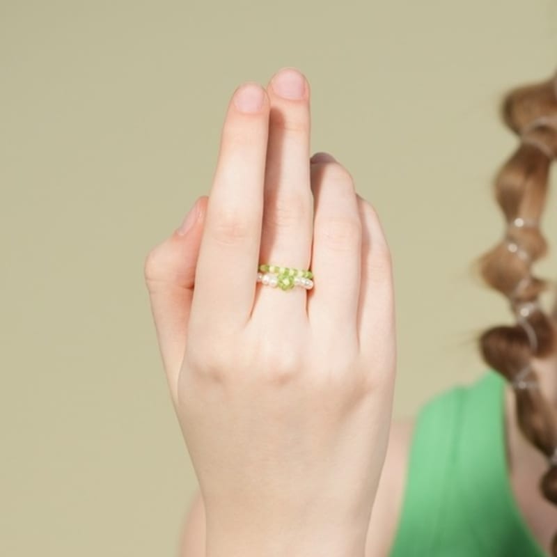 BONBEAU Refresh Flower Beads Pearl Ring Flower Bead Freshwater Pearl Layered Ring Set