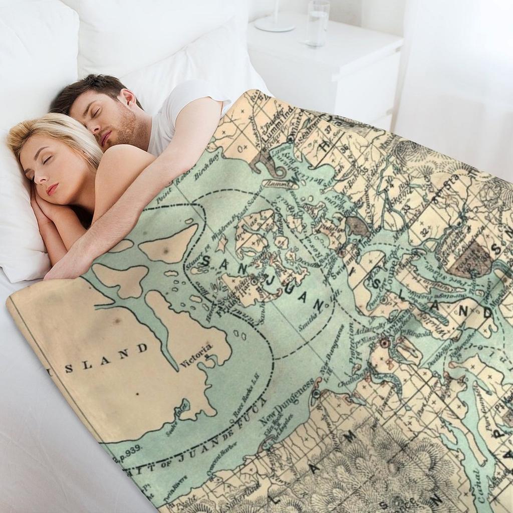 Vintage Map of The Puget Sound (1883) Throw Blanket For Decorative Sofa Camping Polar Bed Blankets