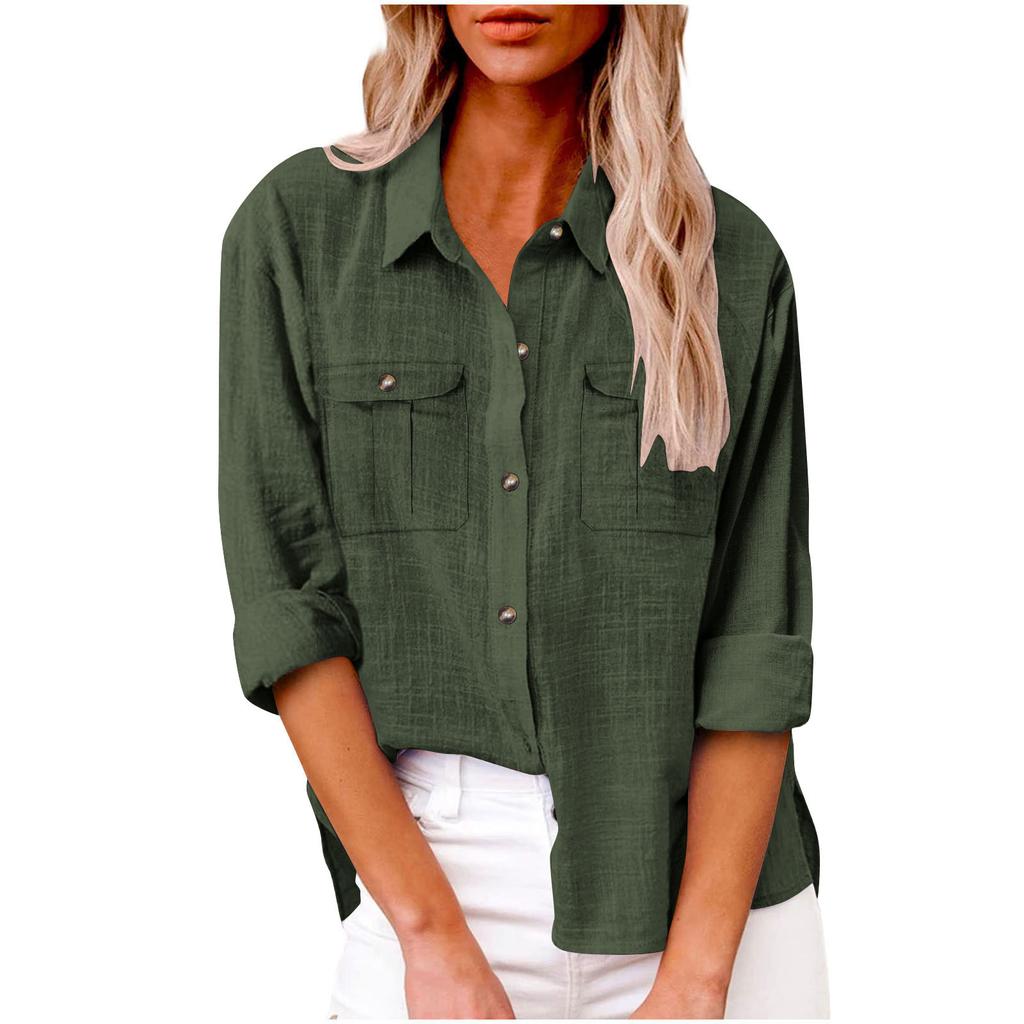 Women's Long Sleeve Button Color Loose Shirt Casual Large Size Shirt