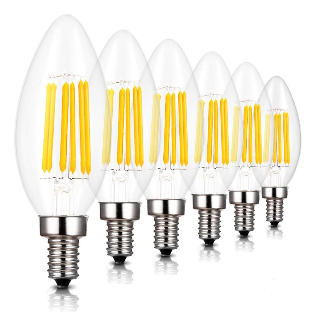 C35 Chandelier Bulb, 60W Equivalent, E17 Base, LED Engine Bulb, Candle Type, 6W Filament LED Bulb, E17 60W, Warm White 2700k, 550lm, C35 Clear Type,