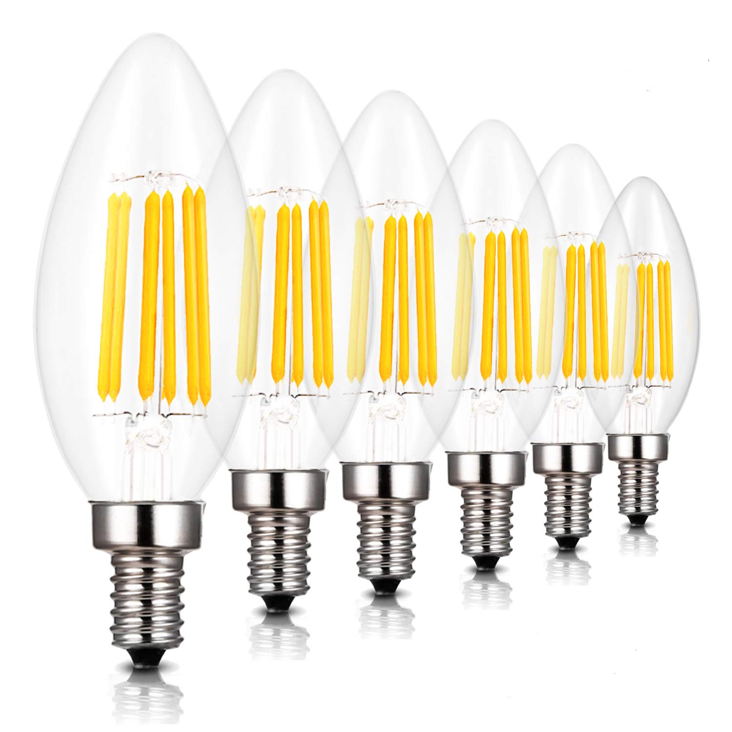 

C35 Chandelier Bulbs, 60W Equivalent, E17 Base, LED Engine Bulb, Candle Shape, 6W Filament, E17 60W, Warm White, 2700k, 550lm, C35 Clear, Dimmable
