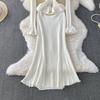 Autumn Winter Women Elegant V-neck Knitted Sweater Metal Button Christmas Party Long Midi Fishtail Dresses