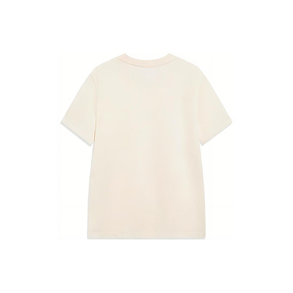 Li Ning Embroidered Print Round Neck Short Sleeve T-Shirt Women Tops Off-White AHST236-2