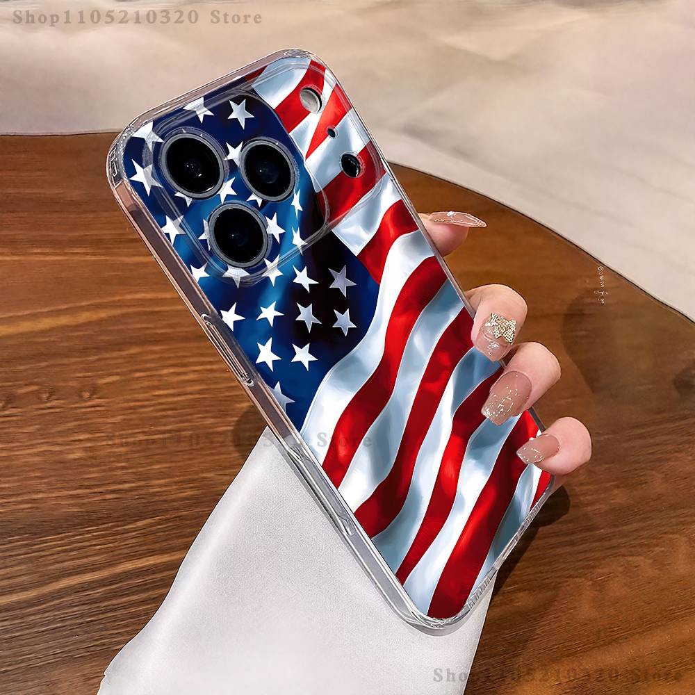 America USA Flag Phone Case For iPhone 17,16,11,15,13,14,12,Air,Mini,Plus,Pro,Max,Plus,E Clear Soft Shell