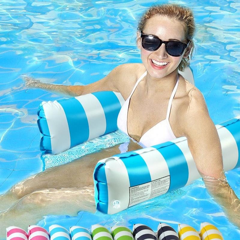 1pc Inflatable Pool Hammock Chair Bed - Portable Foldable Recliner with Air Pump, Two-Tube Striped Floating Lounger for Adults