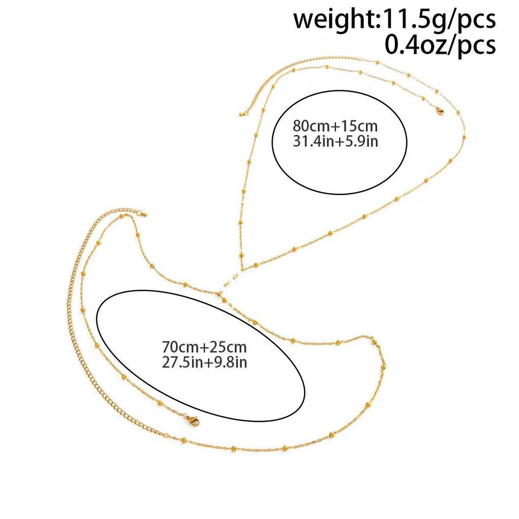 Ingemark Trendy Multi-layer Stainless Steel Gold Color Chest Chain Women Bohemian Imitation Pearl Belly Waist Chain Body Jewelry