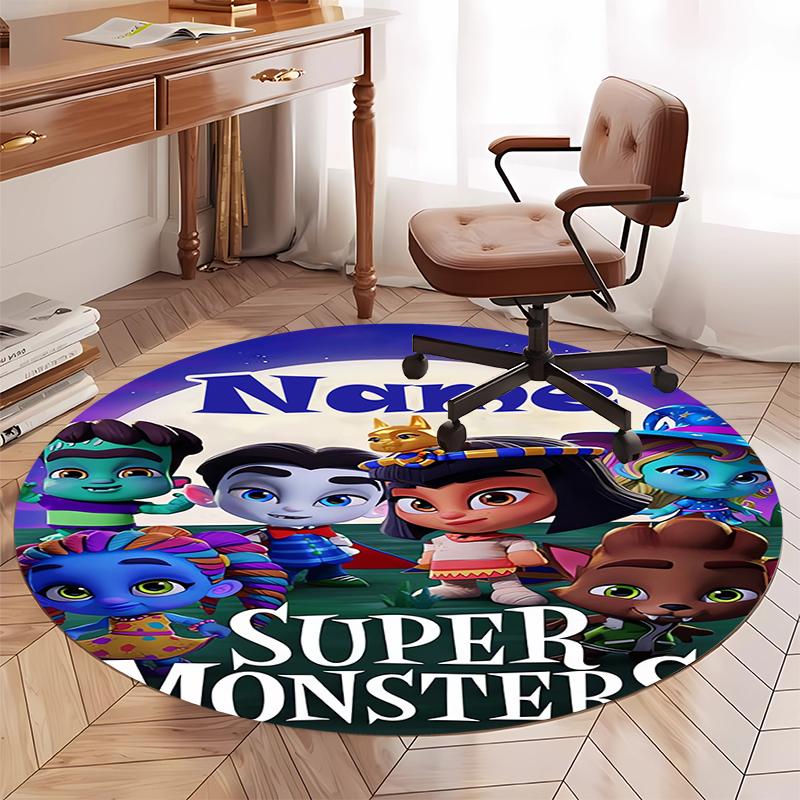 Custom Name Super Monsters Printed Round Rug Carpet Chair Rug Area Rug Entryway Doormats,for Office Chair Living Room Bedroom Kitchen Room.