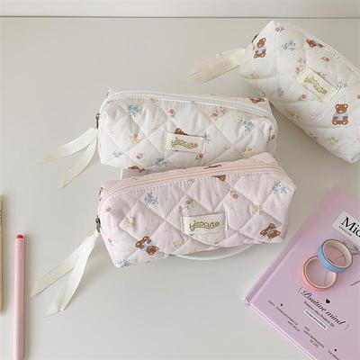 Cute Bear Prints Pencil Case Pen Bag Large-Capacity Student Stationery Storage Bag Portable  Girly Cosmetic Bag Gifts