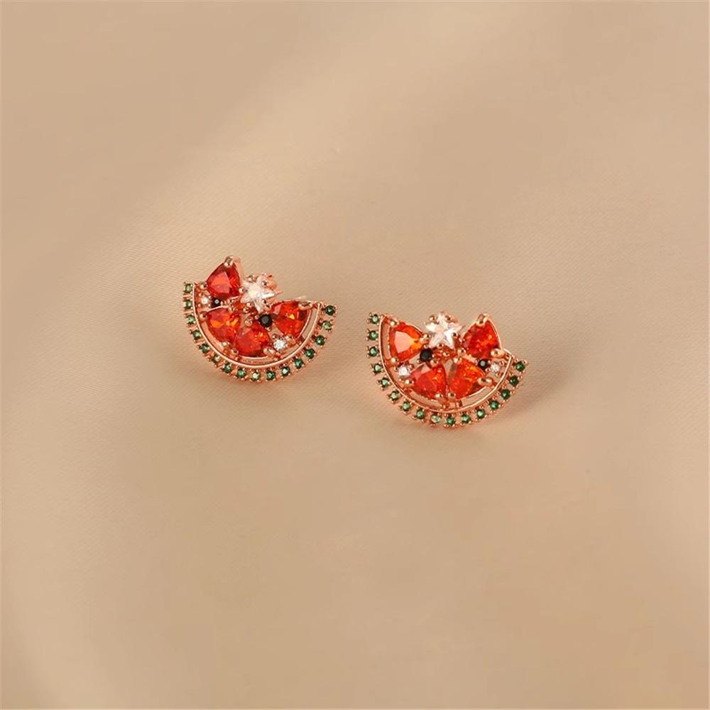 

Cute Female Red Green Stone Gold Color Flower Stud Earrings Lovely Bridal Wedding Jewelry For Women