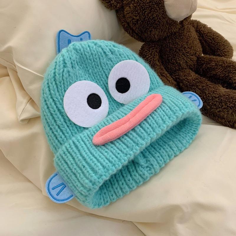 Hässliche Fischmütze Damen Herbst- und Winter-Wollmütze lässt ein kleines Gesicht sehen und hält warm Strickmütze süß hässlich süß lustig Ohrenmütze