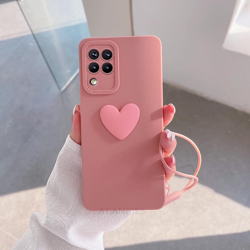 M 32 33 52 53 Love Heart Lanyard Silicone Case For Samsung Galaxy A12 A22 A51 A71 M52 M53 M33 M23 M32 4g 5g Camera Cover Note 20