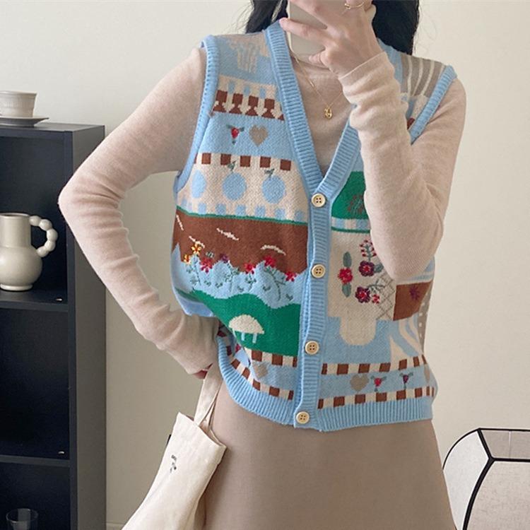 Women's Embroidered Knitted Cardigan Vest Women's Spring and Autumn Clothing New Loose Outer Vest